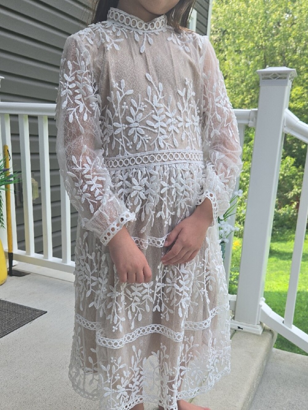 Ivy City Co White Floral Lace Sheer Midi Dress